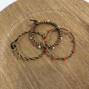 NWOT HANDMADE set of 3 leather, crystal, semi-precious stones bracelets